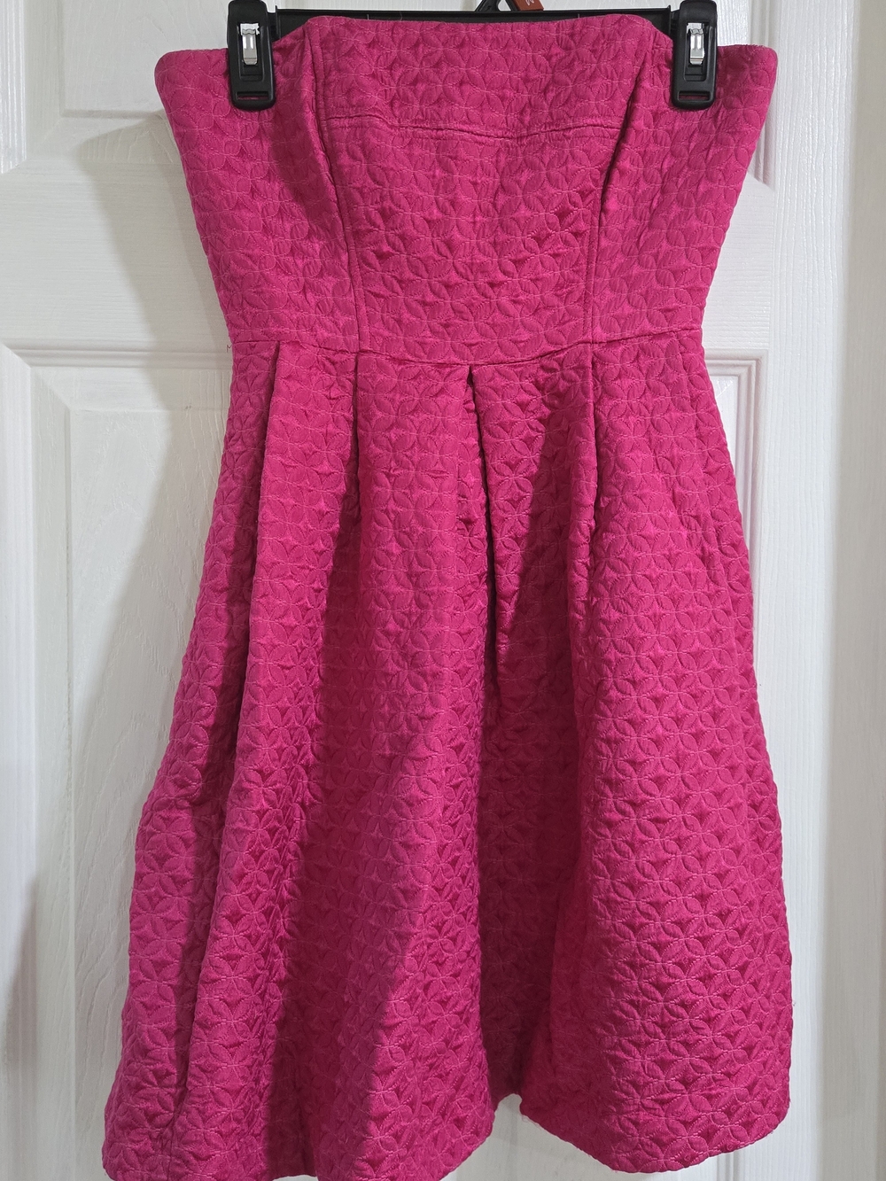 Shoshanna Strapless Textured Fit-and-Flare Dress in Hot Pink